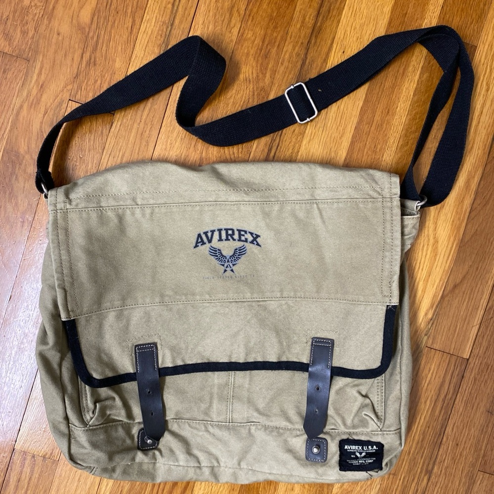 AVIREX USA Messenger Bag Canvas Mens Brown Military Crossbody Adjustable Strap
